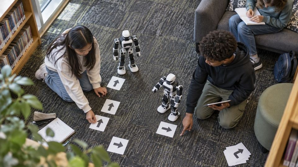 Students arranging direction cards to program FF Nova Mini