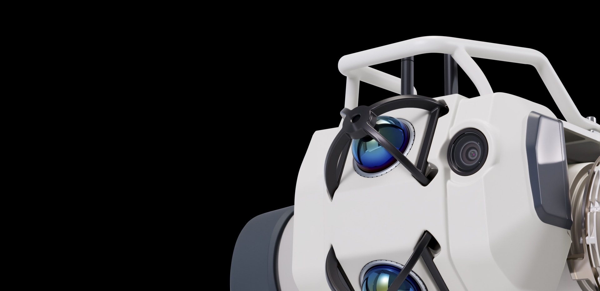 Close-up of the Aegis Hyper head, showing the LiDAR, depth camera and infrared imaging modules