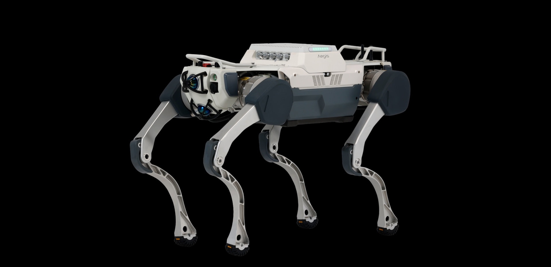 Aegis Hyper standing, showing its large-scale industrial body