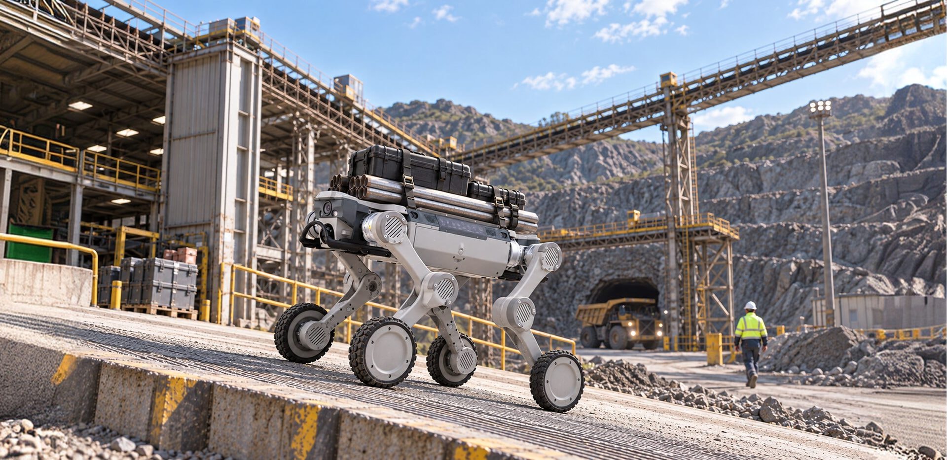 Aegis Mega fully loaded with equipment crossing gravel terrain at a mine site